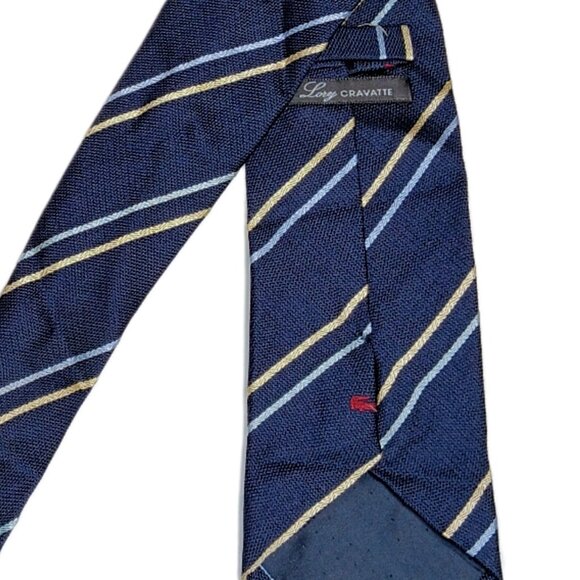 Lory Cravatte Silk Repp Tie Men’s Long 64” Navy Blue Gold Woven Designer Wide - Picture 4 of 4